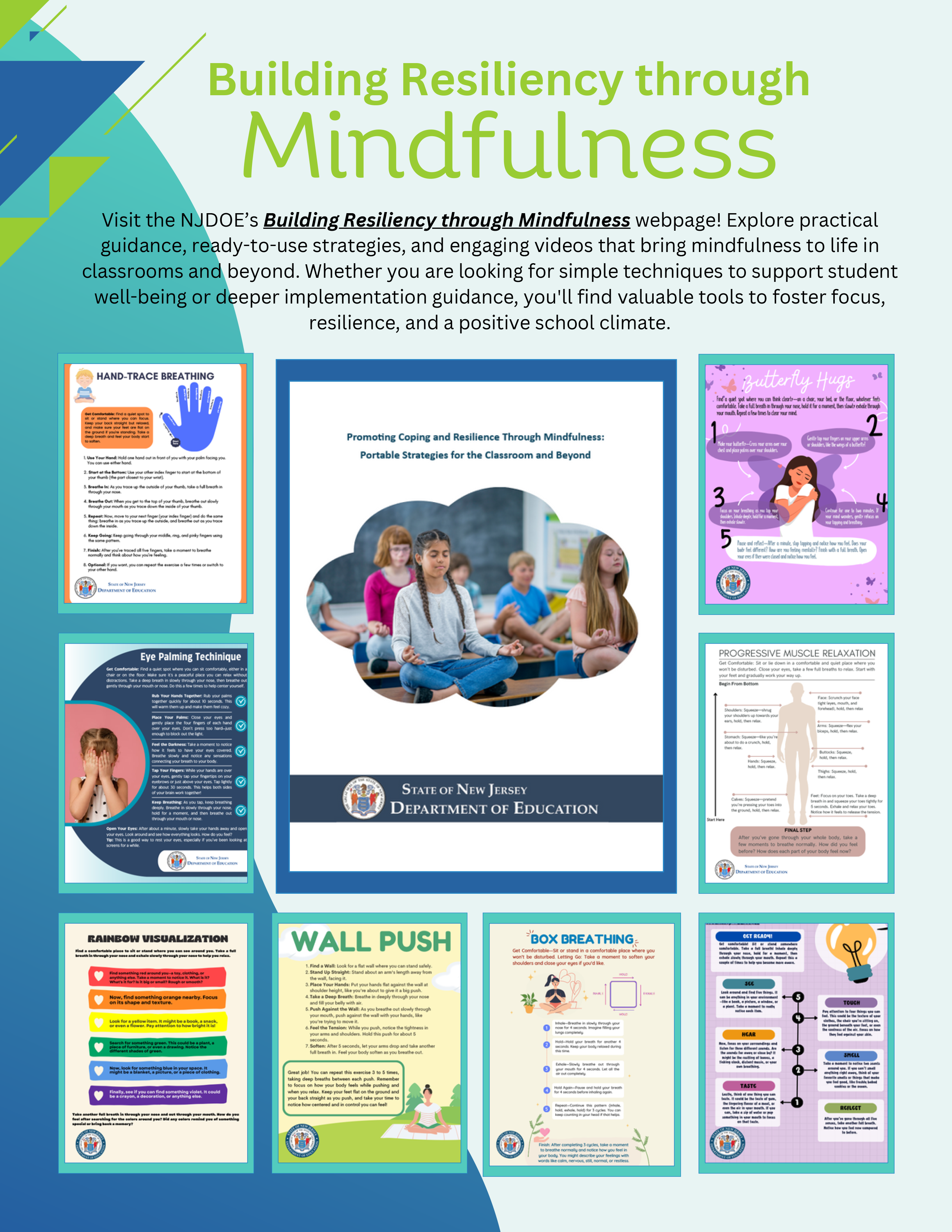 Announcement of Mindfulness webpage with images of the new guidance document and thumbnails of posters available